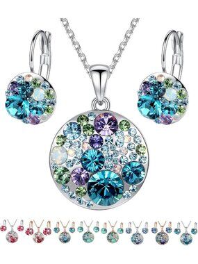 Elegant Crystal Jewelry Set - Pendant Necklace & Earrings, Silver/Rose Gold